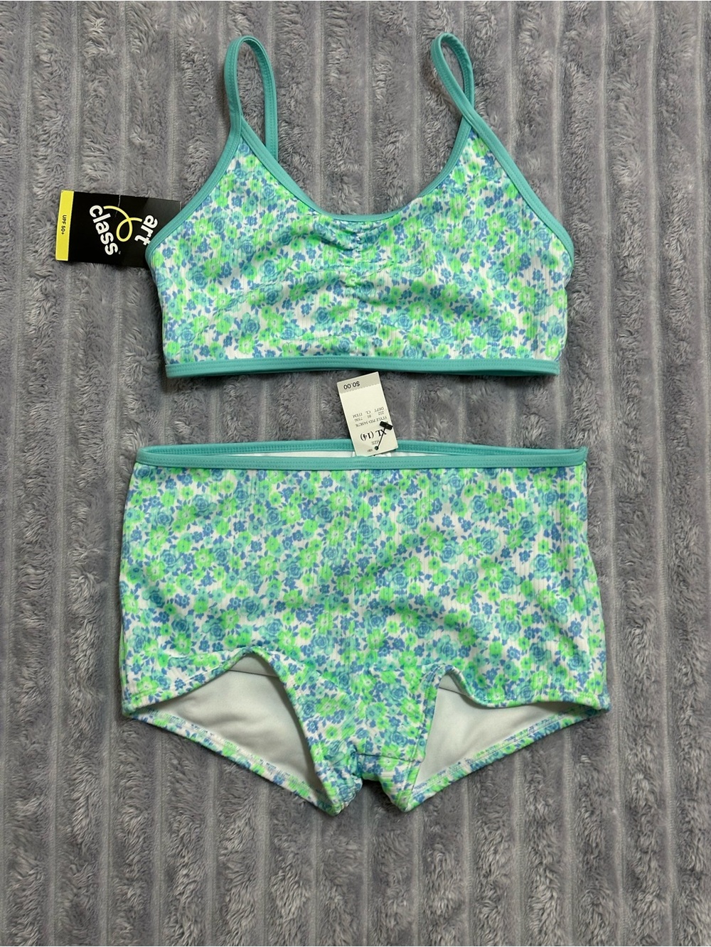 Art Class Girls Two-Piece Swimsuit — Size XL (14) — Floral — UPF 50+